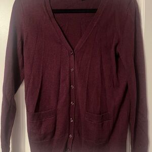 Lord & Taylor Rich Burgundy Cardigan, extra fine merino, size medium
